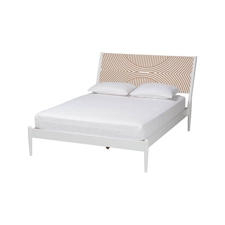 Baxton Studio Louetta Coastal White Queen Size Platform Bed with Carved Contrasting Headboard 246-13621-ZORO